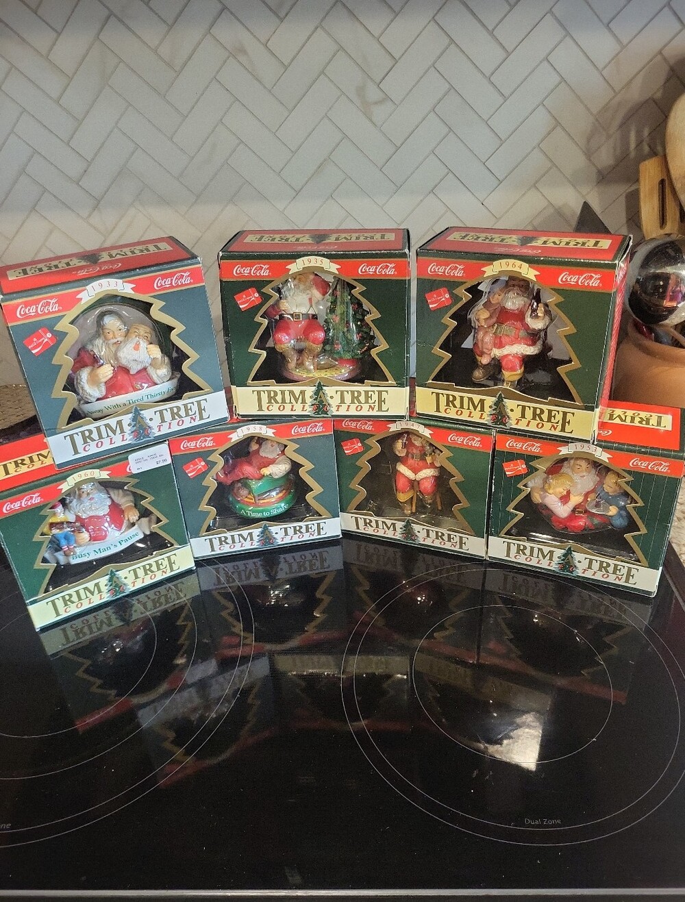 Coca-Cola Santa Trim-A-Tree Ornament Set in Red, Green, Gold